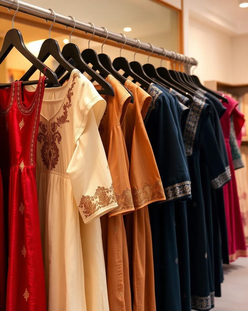 Elegant ladies kurtis with embroidery on hangers | Friends Fashion