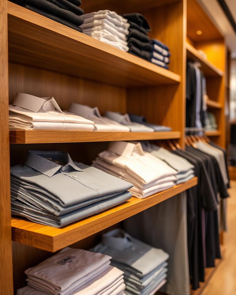 Men's formal and casual shirts on wooden shelves | Friends Fashion Nangloi